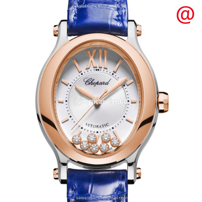 Chopard Happy Sport 278602-6001 - Auto 18kt Rose/Steel - Silver Dial - Blue Alligator Buckle - Luxury Replica HAPPY SPORT Watch